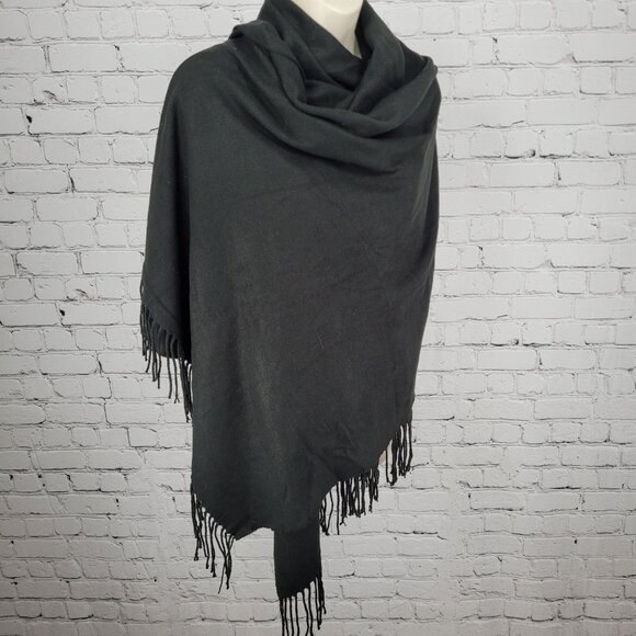 Royal Rossi Black 100% Cashmere Fringe Rectangle Scarf Wrap 70x30" - Picture 5 of 5